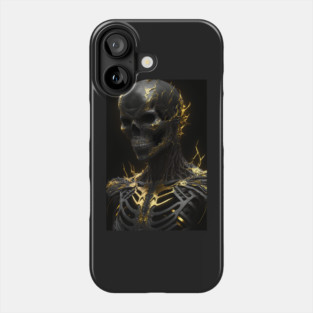 Dark Elegance: A Demon Skull bedecked with Golden Fissures Phone Case