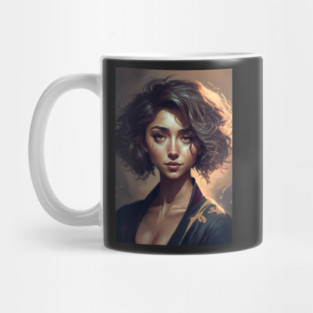 Golden Waves: A Portrait of a Beautiful Girl with Short Wavy Hair Mug