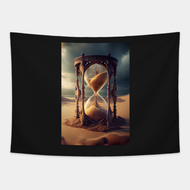 Timeless Struggle: The Woman in the Enormous Hourglass Time Turner Tapestry by Darksavage