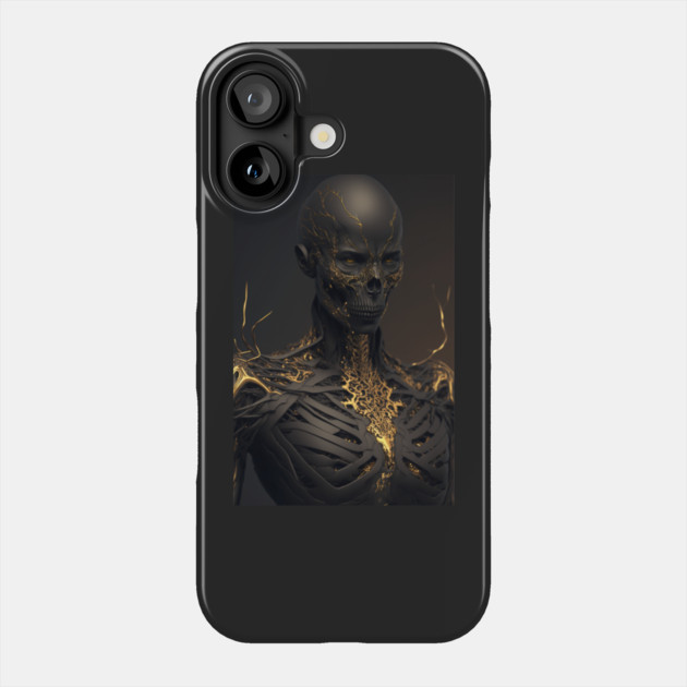 The Dark Elegance of Golden Fissures: A Demon Skull Bedecked in Splendor Phone Case by Darksavage