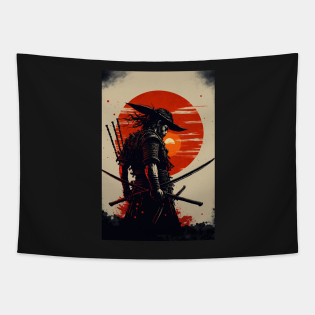 The Crimson Sun: A Symbol of the Epic Warrior in Japanese Culture Tapestry by Darksavage