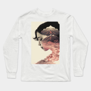 Twilight in the Land of the Rising Sun: A Lovely Ukiyo-e Double Exposure Art Long Sleeve T-Shirt