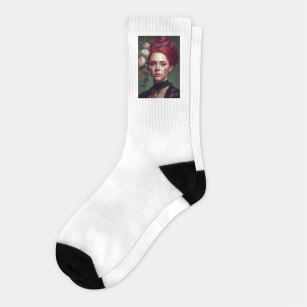 Rebellion in Red: A Portrait of a Victorian 80s Punk Woman Socks by Darksavage