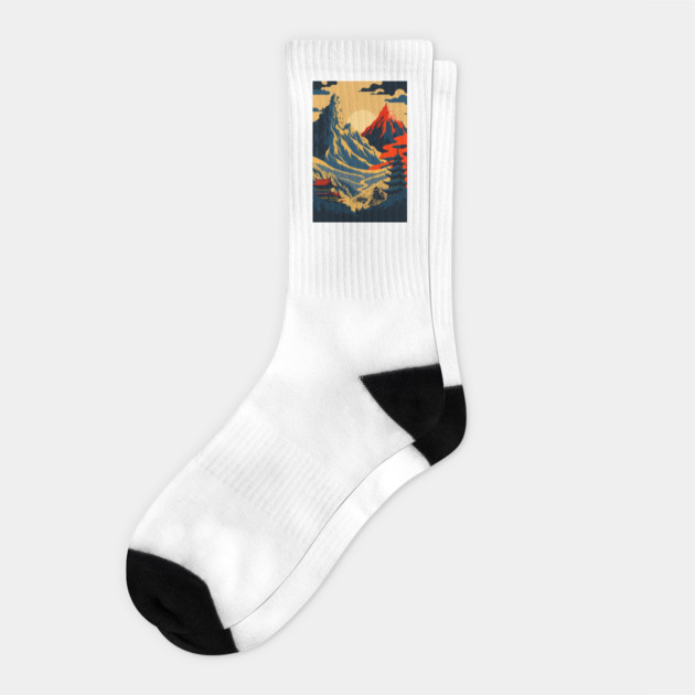 waterfall ukiyo-e style Socks by Darksavage
