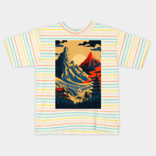 waterfall ukiyo-e style Kids T-Shirt