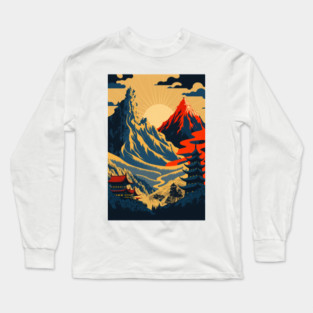 waterfall ukiyo-e style Long Sleeve T-Shirt