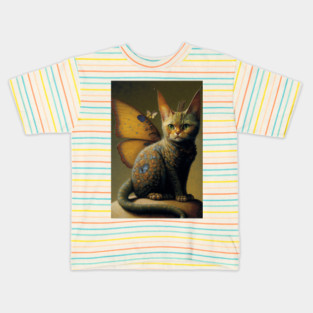 Vintage Cat Dragon with Butterfly Wings Kids T-Shirt