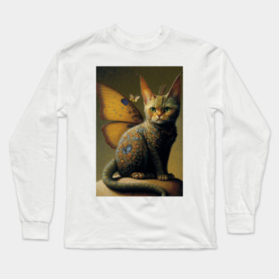 Vintage Cat Dragon with Butterfly Wings Long Sleeve T-Shirt