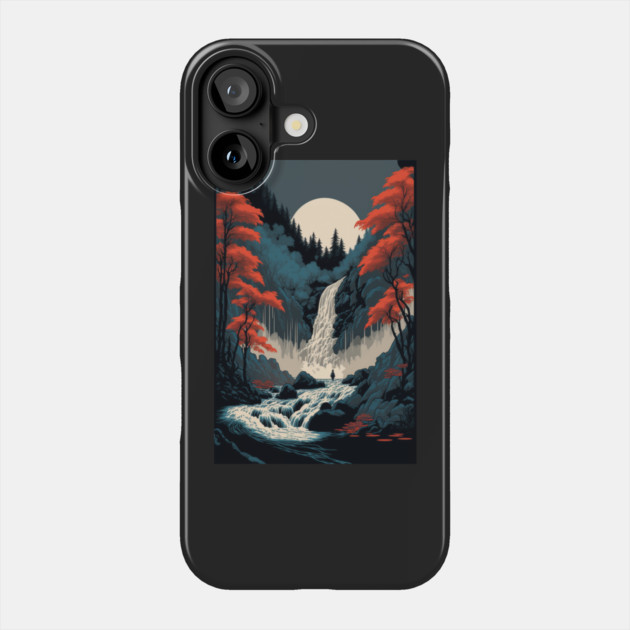 Japanese Nature Waterfall Ukiyo-e Style Phone Case by Darksavage