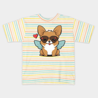 kawaii cute happy dog with butterfly wings Kids T-Shirt