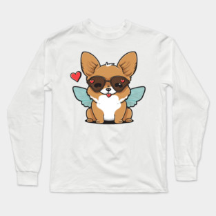 kawaii cute happy dog with butterfly wings Long Sleeve T-Shirt