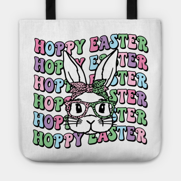 Hoppy Easter Retro Bunny Leopard Bow, easter Day, funny easter , easter shirt cool Tote by Darksavage