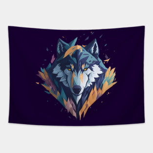 Geometeric Wolf Head Tapestry