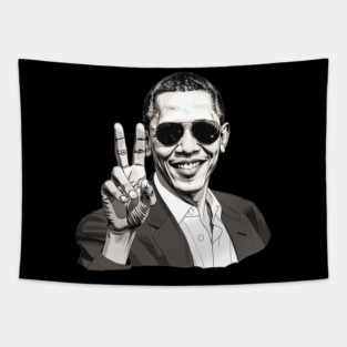 Barack Obama throwing up the peace sign Tapestry