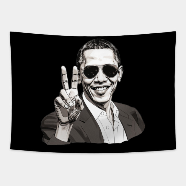 Barack Obama throwing up the peace sign Tapestry by UrbanLifeApparel