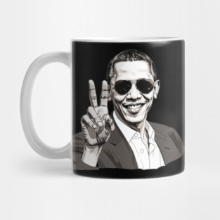Barack Obama throwing up the peace sign Mug