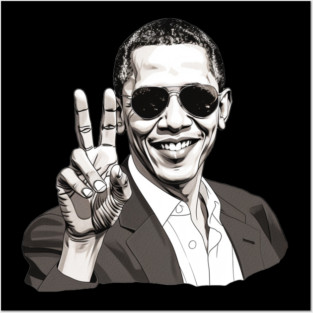 Barack Obama throwing up the peace sign Posters and Art