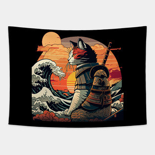 Samurai Cat vs The Great Wave Tapestry