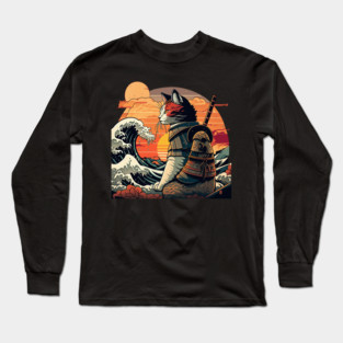 Samurai Cat vs The Great Wave Long Sleeve T-Shirt