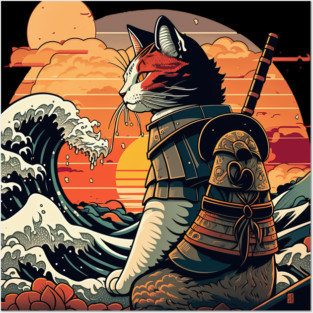 Samurai Cat vs The Great Wave Posters and Art