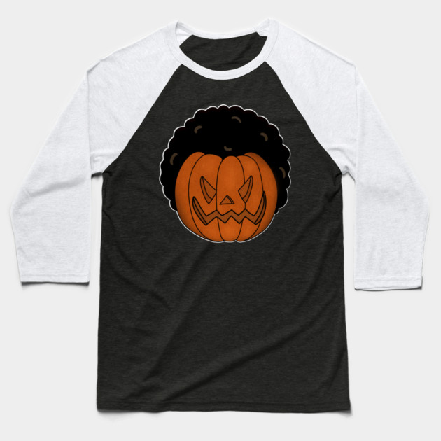 Afro Pumpkin, Funny Halloween Baseball T-Shirt by logiamerch