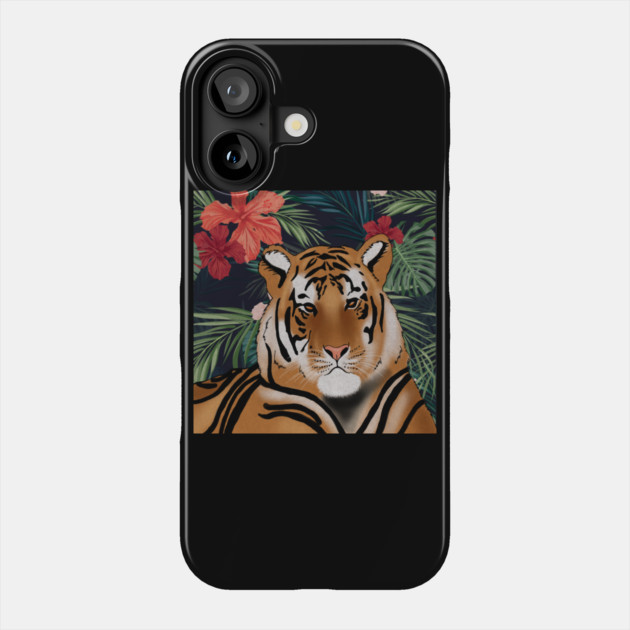 Tropcial Art with Beautiful Tiger Floral Phone Case by logiamerch