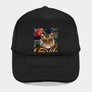 Tropcial Art with Beautiful Tiger Floral Hat