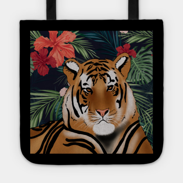 Tropcial Art with Beautiful Tiger Floral Tote by logiamerch
