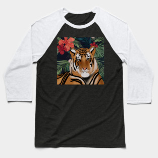 Tropcial Art with Beautiful Tiger Floral Baseball T-Shirt