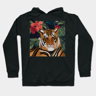 Tropcial Art with Beautiful Tiger Floral Hoodie