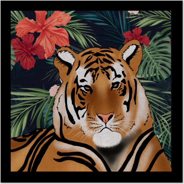 Tropcial Art with Beautiful Tiger Floral Wall Art by logiamerch