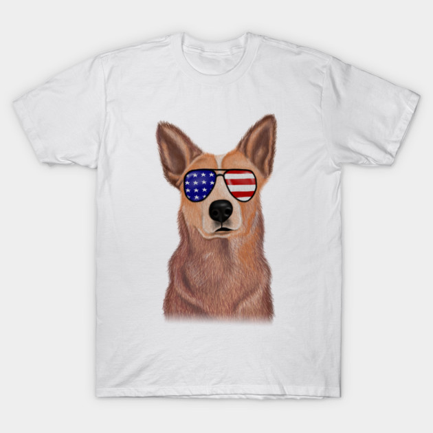 Funny Shepered Dog waring Shades USA Flag T-Shirt by logiamerch