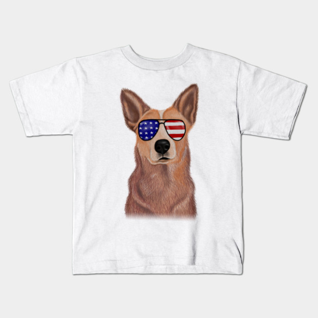 Funny Shepered Dog waring Shades USA Flag Kids T-Shirt by logiamerch