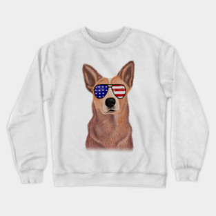 Funny Shepered Dog waring Shades USA Flag Crewneck Sweatshirt