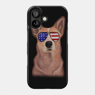 Funny Shepered Dog waring Shades USA Flag Phone Case