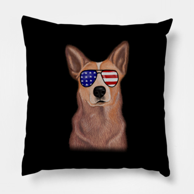Funny Shepered Dog waring Shades USA Flag Pillow by logiamerch