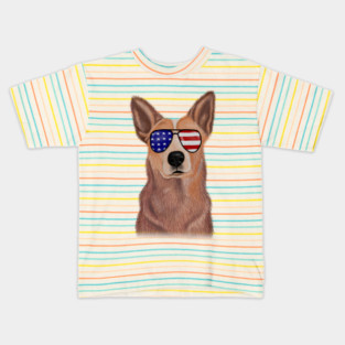 Funny Shepered Dog waring Shades USA Flag Kids T-Shirt