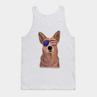 Funny Shepered Dog waring Shades USA Flag Tank Top