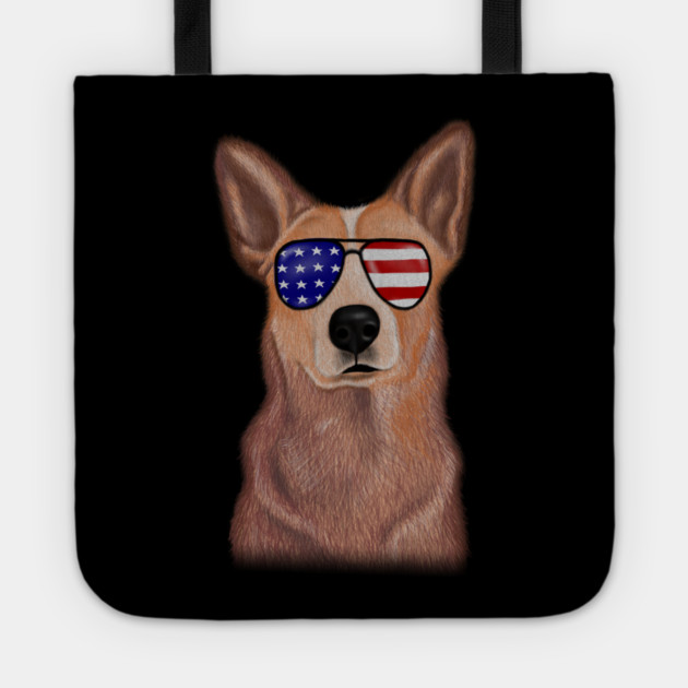 Funny Shepered Dog waring Shades USA Flag Tote by logiamerch