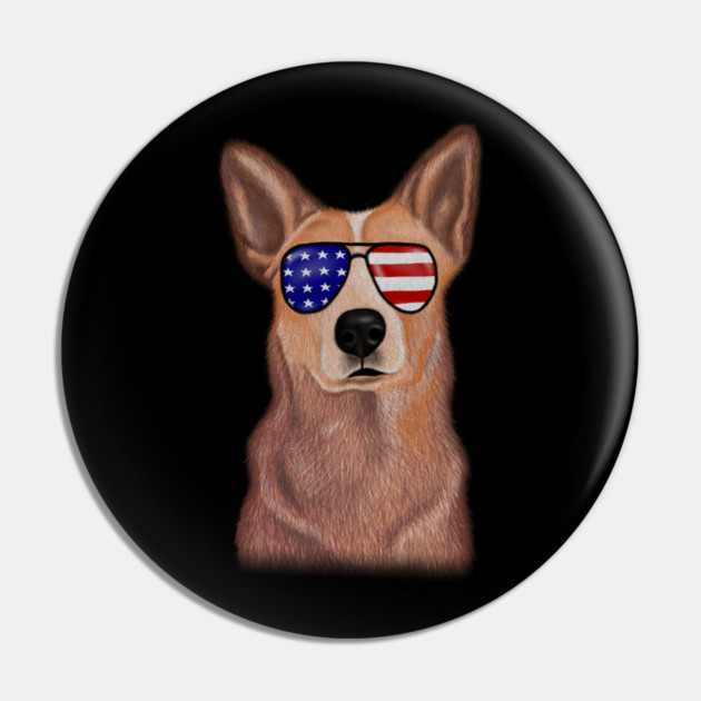 Funny Shepered Dog waring Shades USA Flag Pin by logiamerch