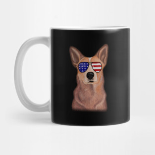 Funny Shepered Dog waring Shades USA Flag Mug