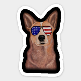 Funny Shepered Dog waring Shades USA Flag Sticker