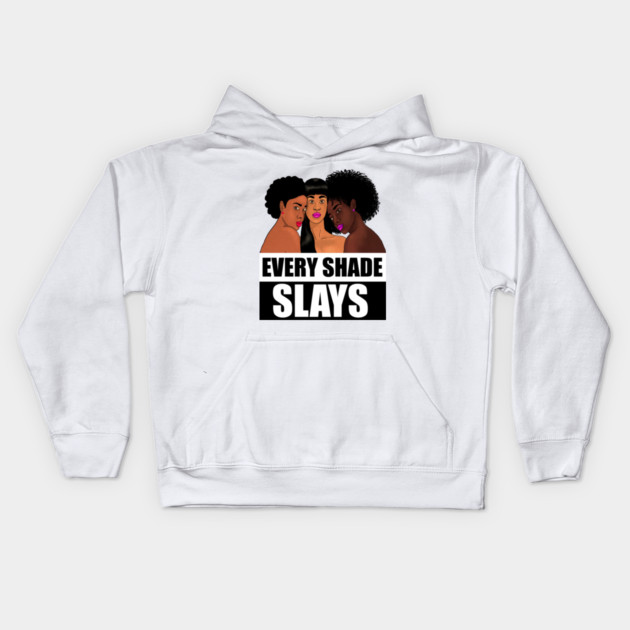 Every Shade Slays Melanin, Afro Black Pride Kids Hoodie by logiamerch