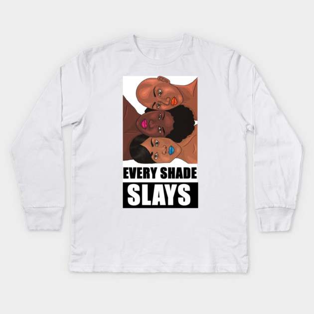 Every Shade Slays Melanin, Afro Black Pride Kids Long Sleeve T-Shirt by logiamerch