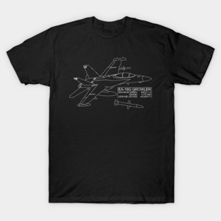 EA-18G Growler Jet Fighter Plane Blueprint T-Shirt
