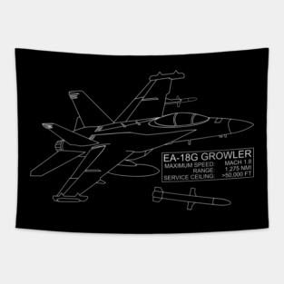 EA-18G Growler Jet Fighter Plane Blueprint Tapestry