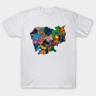 Spirograph Patterned Cambodia Provinces Map T-Shirt