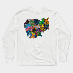 Spirograph Patterned Cambodia Provinces Map Long Sleeve T-Shirt