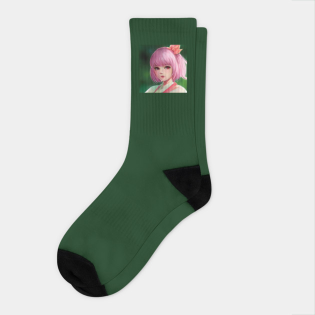 manga girl pink hair Socks by animegirlnft