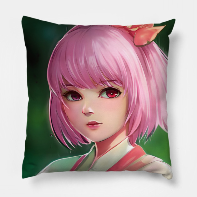 manga girl pink hair Pillow by animegirlnft
